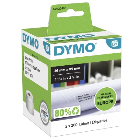 DYMO LabelWriter Address Labels 36 x 89 mm - 520 Labels S0722400 | High-Quality, Easy to Use!